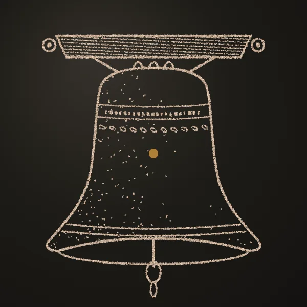 Church bell drawn in sand on a dark metal plate