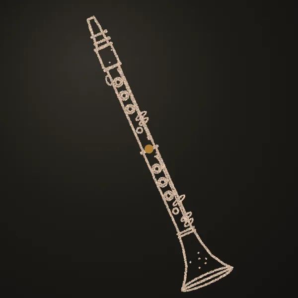 Clarinet drawn in sand on a dark metal plate