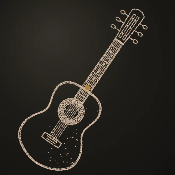 Guitar drawn in sand on a dark metal plate