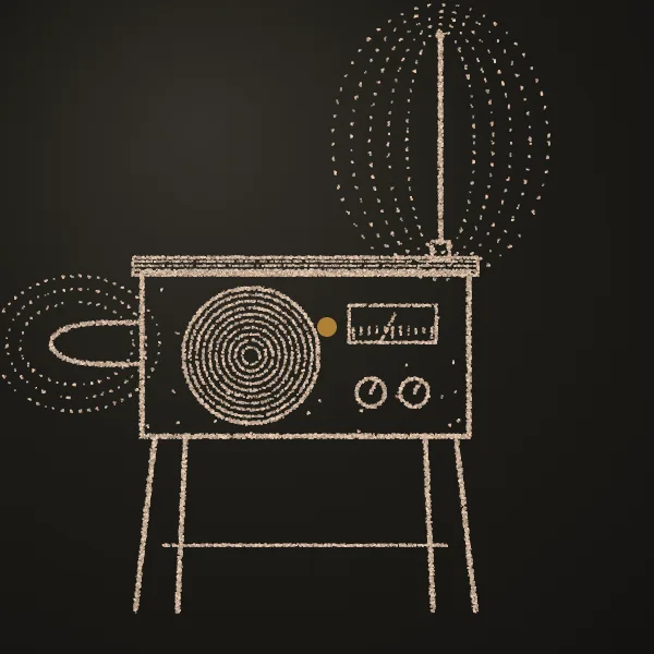Theremin drawn in sand on a dark metal plate