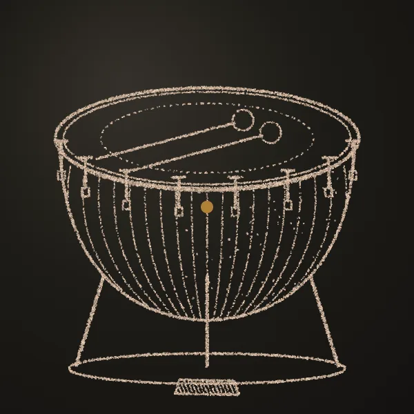 Timpani drawn in sand on a dark metal plate