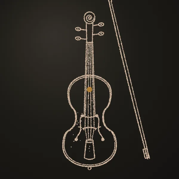 Violin drawn in sand on a dark metal plate